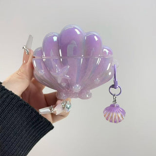 Auramma Collections Funky Kawaii Glossy Mint Pink Purple 3D Seashell Star Pearl Mermaid Shell Charm Soft TPU Case AirPods 1 2 3 4 Pro