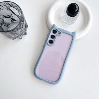 Auramma Collections Funky Kawaii Plain Black Blue Purple Gray Pink Cat Ear Shaped Bumper Clear Soft TPU Case Samsung Galaxy S24 S23 Plus