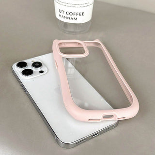 Auramma Collections Funky Kawaii Plain Color Black Pink Cat Ear Shaped Bumper Clear Soft TPU Case iPhone 16 15 14 13 Pro Max Plus