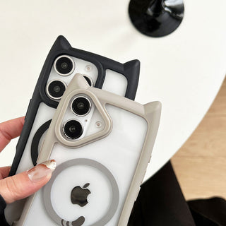 Auramma Collections Funky Kawaii Plain Color Black Pink Blue Gray Cat Ear Shaped Bumper Tail MagSafe Clear Soft TPU Case iPhone 17 16 15 14 13 12 Pro Max Plus Mini 16e Air