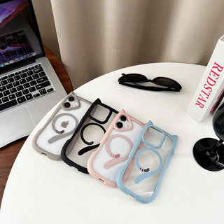 Auramma Collections Funky Kawaii Plain Color Black Pink Blue Gray Cat Ear Shaped Bumper Tail MagSafe Clear Soft TPU Case iPhone 17 16 15 14 13 12 Pro Max Plus Mini 16e Air
