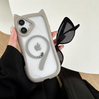 Auramma Collections Funky Kawaii Plain Color Black Pink Blue Gray Cat Ear Shaped Bumper Tail MagSafe Clear Soft TPU Case iPhone 17 16 15 14 13 12 Pro Max Plus Mini 16e Air