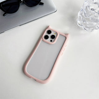 Auramma Collections Funky Kawaii Plain Color Black Pink Cat Ear Shaped Bumper Clear Soft TPU Case iPhone 16 15 14 13 Pro Max Plus