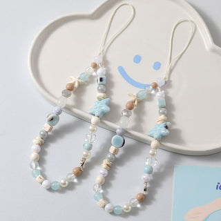 Auramma Collections Funky Kawaii Summer Soft Aesthetic Blue White Ocean Seastar Pearl Shell String Phone Charm