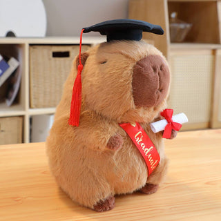 Auramma Collections Kawaii Brown White Capybara Graduate Cap Soft Fluffy Plushie Toy Throw Pillow Gift