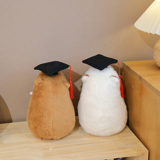 Auramma Collections Kawaii Brown White Capybara Graduate Cap Soft Fluffy Plushie Toy Throw Pillow Gift