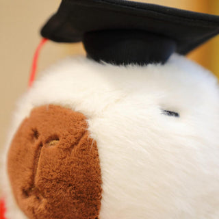 Auramma Collections Kawaii Brown White Capybara Graduate Cap Soft Fluffy Plushie Toy Throw Pillow Gift