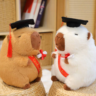 Auramma Collections Kawaii Brown White Capybara Graduate Cap Soft Fluffy Plushie Toy Throw Pillow Gift