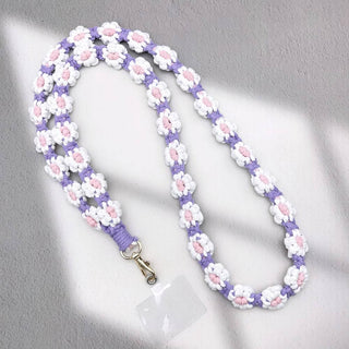 Auramma Collections Kawaii Cute Soft Girl Aesthetic Woven Flower Pink Yellow Gray Purple White Blue Crossbody Lanyard For Smart Phone iPhone Samsung