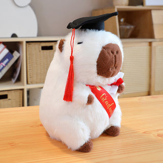 Auramma Collections Kawaii Brown White Capybara Graduate Cap Soft Fluffy Plushie Toy Throw Pillow Gift