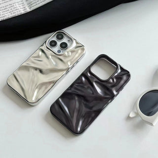 Auramma Collections Matte Metallic Silver Black Blue Gray 3D Crinkle Style Soft TPU Case iPhone 16 15 14 13 12 11 Pro Max Plus