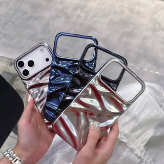 Auramma Collections Matte Metallic Silver Black Blue Gray 3D Crinkly Texture Surface Style Soft TPU Case iPhone 17 16 15 14 13 12 11 Pro Max Plus Air