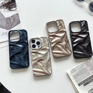 Auramma Collections Matte Metallic Silver Black Blue Gray 3D Crinkle Style Soft TPU Case iPhone 16 15 14 13 12 11 Pro Max Plus