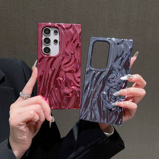 Auramma Collections Artistic Aesthetic Glossy Blue Red Fuchsia Purple Silver Gold 3D Sculpture Textured Surface Design Soft TPU Case Samsung Galaxy S25 S24 S23 Plus Ultra