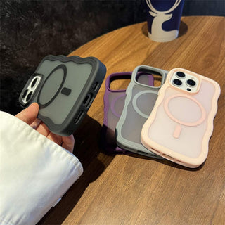 Auramma Collections Minimalist Aesthetic Matte Black Gray Purple Coffee Brown Pink Orange Wavy Edge Frosted Texture MagSafe TPU Case iPhone 17 16 15 14 13 Pro Max Plus Air 16e.