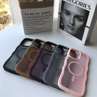 Auramma Collections Minimalist Aesthetic Matte Black Gray Purple Coffee Brown Pink Orange Wavy Edge Frosted Texture MagSafe TPU Case iPhone 17 16 15 14 13 Pro Max Plus Air 16e.