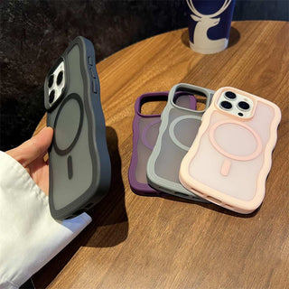 Auramma Collections Minimalist Aesthetic Matte Black Gray Purple Coffee Brown Pink Orange Wavy Edge Frosted Texture MagSafe TPU Case iPhone 17 16 15 14 13 Pro Max Plus Air 16e.