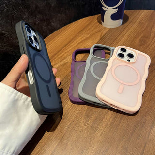 Auramma Collections Minimalist Aesthetic Matte Black Gray Purple Coffee Brown Pink Orange Wavy Edge Frosted Texture MagSafe TPU Case iPhone 17 16 15 14 13 Pro Max Plus Air 16e.