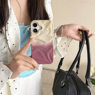 Auramma Collections Matte Gradient Cream Purple Pink Black White Brown Blue Gray Yellow Mint Coffee 3D Crinkle Style Soft TPU Case iPhone 16 15 14 13 Pro Max 