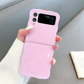 Auramma Collections Minimalist Aesthetic Wavy Edge Plain Purple Blue Green Black Pink Matching Pop Up Grip Soft TPU Case Samsung Z Flip 6 5 4 3