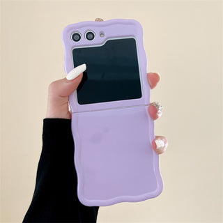 Auramma Collections Minimalist Aesthetic Wavy Edge Plain Purple Blue Green Black Pink Matching Pop Up Grip Soft TPU Case Samsung Z Flip 6 5 4 3