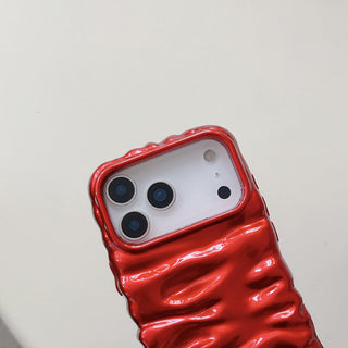 Auramma Collections Minimalist Cool Aesthetic Glossy Fuchsia Red Baby Pink Cream Yellow White Black 3D Folds Creases Style Surface Soft TPU case iPhone 17 16 15 14 13 Pro Max Air