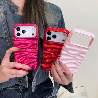 Auramma Collections Minimalist Cool Aesthetic Glossy Fuchsia Red Baby Pink Cream Yellow White Black 3D Folds Creases Style Surface Soft TPU case iPhone 17 16 15 14 13 Pro Max Air