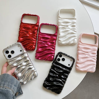 Auramma Collections Minimalist Cool Aesthetic Glossy Fuchsia Red Baby Pink Cream Yellow White Black 3D Folds Creases Style Surface Soft TPU case iPhone 17 16 15 14 13 Pro Max Air