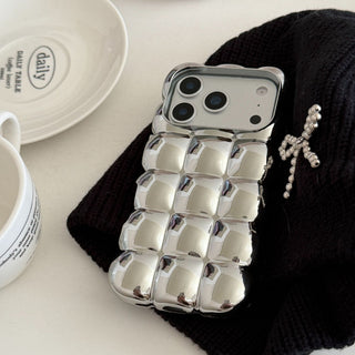 Auramma Collections Minimalist Cool Aesthetic Matte Glossy Metallic Silver Orange 3D Cubes Waffles Pillow Styl Soft TPU iPhone 17 16 15 14 13 Pro Max Case