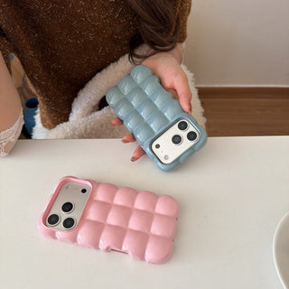 Auramma Collections Minimalist Cool Aesthetic Glossy Pastel Green Blue Pink Yellow White Purple 3D Cube Waffles Pillow Style Soft TPU iPhone 17 16 15 14 13 Pro Max Case