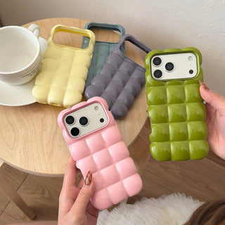 Auramma Collections Minimalist Cool Aesthetic Glossy Pastel Green Blue Pink Yellow White Purple 3D Cube Waffles Pillow Style Soft TPU iPhone 17 16 15 14 13 Pro Max Case