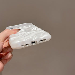 Auramma Collections Minimalist Cool Aesthetic Glossy Pearl White 3D Folds Creases Surface Style Soft TPU Case iPhone 17 16 15 14 13 Pro Max Air Plus