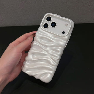 Auramma Collections Minimalist Cool Aesthetic Glossy Pearl White 3D Folds Creases Surface Style Soft TPU Case iPhone 17 16 15 14 13 Pro Max Air Plus