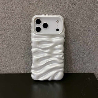 Auramma Collections Minimalist Cool Aesthetic Glossy Pearl White 3D Folds Creases Surface Style Soft TPU Case iPhone 17 16 15 14 13 Pro Max Air Plus