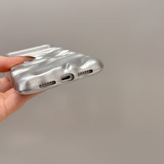 Auramma Collections Minimalist Cool Aesthetic Glossy Silver 3D Folds Creases Surface Style Soft TPU Case iPhone 17 16 15 14 13 Pro Max Plus Air