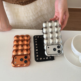 Auramma Collections Minimalist Cool Aesthetic Matte Glossy Metallic Silver Orange 3D Cubes Waffles Pillow Styl Soft TPU iPhone 17 16 15 14 13 Pro Max Case
