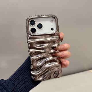 Auramma Collections Minimalist Cool Aesthetic Matte Metallic Silver Gold Brown Black Blue 3D Folds Creases Surface Style Soft TPU Case iPhone 17 16 15 14 13 Pro Max Plus Air