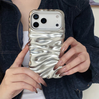 Auramma Collections Minimalist Cool Aesthetic Matte Metallic Silver Gold Brown Black Blue 3D Folds Creases Surface Style Soft TPU Case iPhone 17 16 15 14 13 Pro Max Plus Air