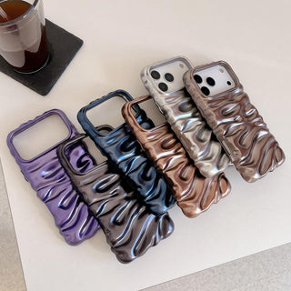 Auramma Collections Minimalist Cool Aesthetic Matte Metallic Silver Gold Brown Black Blue 3D Folds Creases Surface Style Soft TPU Case iPhone 17 16 15 14 13 Pro Max Plus Air