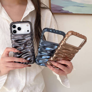 Auramma Collections Minimalist Cool Aesthetic Matte Metallic Silver Gold Brown Black Blue 3D Folds Creases Surface Style Soft TPU Case iPhone 17 16 15 14 13 Pro Max Plus Air