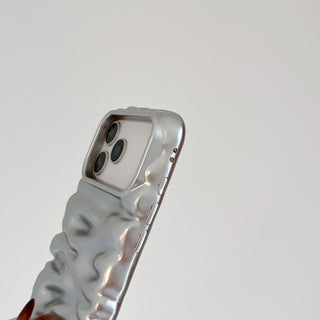 Auramma Collections Minimalist Cool Aesthetic Matte Metallic Silver Gold Brown Black Blue 3D Folds Creases Surface Style Soft TPU Case iPhone 17 16 15 14 13 Pro Max Plus Air