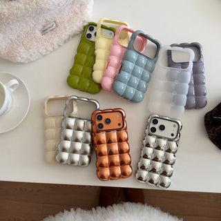 Auramma Collections Minimalist Cool Aesthetic Matte Glossy Metallic Silver Orange 3D Cubes Waffles Pillow Styl Soft TPU iPhone 17 16 15 14 13 Pro Max Case
