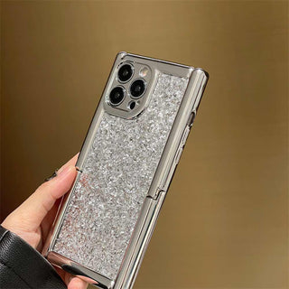 Auramma Collections Minimalist Cool Aesthetic Plain Silver Glitter Square Built In Stand Soft TPU Case For iPhone 15 14 13 12 11 Pro Max