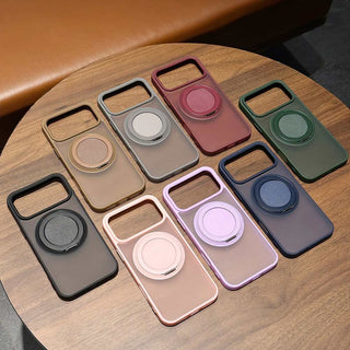 Auramma Collections Minimalist Frosted Matte Black Sand Gray Plum Dark Green Blue Lilac Baby Pink MagSafe Pull Out 360 Degree Turning Stand Soft TPU Case iPhone 17 16 15 14 Pro Max Plus Air