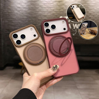 Auramma Collections Minimalist Frosted Matte Black Sand Gray Plum Dark Green Blue Lilac Baby Pink MagSafe Pull Out 360 Degree Turning Stand Soft TPU Case iPhone 17 16 15 14 Pro Max Plus Air