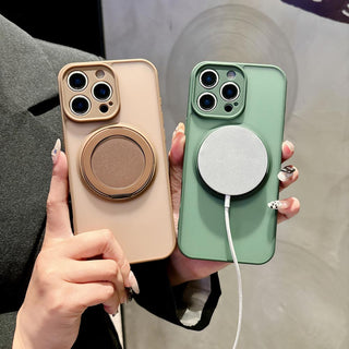Auramma Collections Minimalist Frosted Matte Black Sand Gray Plum Dark Green Blue Lilac Baby Pink MagSafe Pull Out 360 Degree Turning Stand Soft TPU Case iPhone 17 16 15 14 Pro Max Plus Air