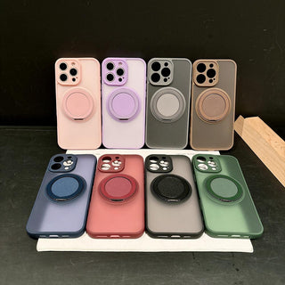 Auramma Collections Minimalist Frosted Matte Black Sand Gray Plum Dark Green Blue Lilac Baby Pink MagSafe Pull Out 360 Degree Turning Stand Soft TPU Case iPhone 17 16 15 14 Pro Max Plus Air