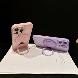 Auramma Collections Minimalist Frosted Matte Black Sand Gray Plum Dark Green Blue Lilac Baby Pink MagSafe Pull Out 360 Degree Turning Stand Soft TPU Case iPhone 17 16 15 14 Pro Max Plus Air