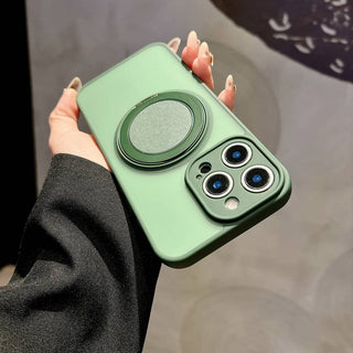 Auramma Collections Minimalist Frosted Matte Black Sand Gray Plum Dark Green Blue Lilac Baby Pink MagSafe Pull Out 360 Degree Turning Stand Soft TPU Case iPhone 17 16 15 14 Pro Max Plus Air