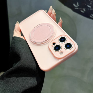 Auramma Collections Minimalist Frosted Matte Black Sand Gray Plum Dark Green Blue Lilac Baby Pink MagSafe Pull Out 360 Degree Turning Stand Soft TPU Case iPhone 17 16 15 14 Pro Max Plus Air